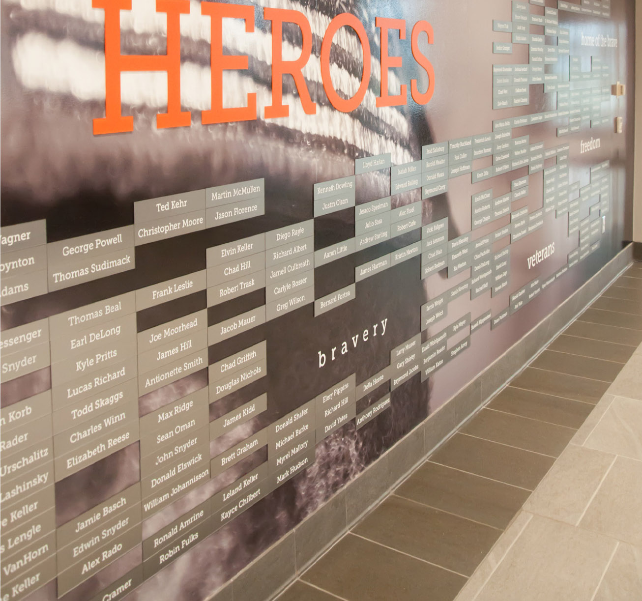 wall of heroes with nameplates