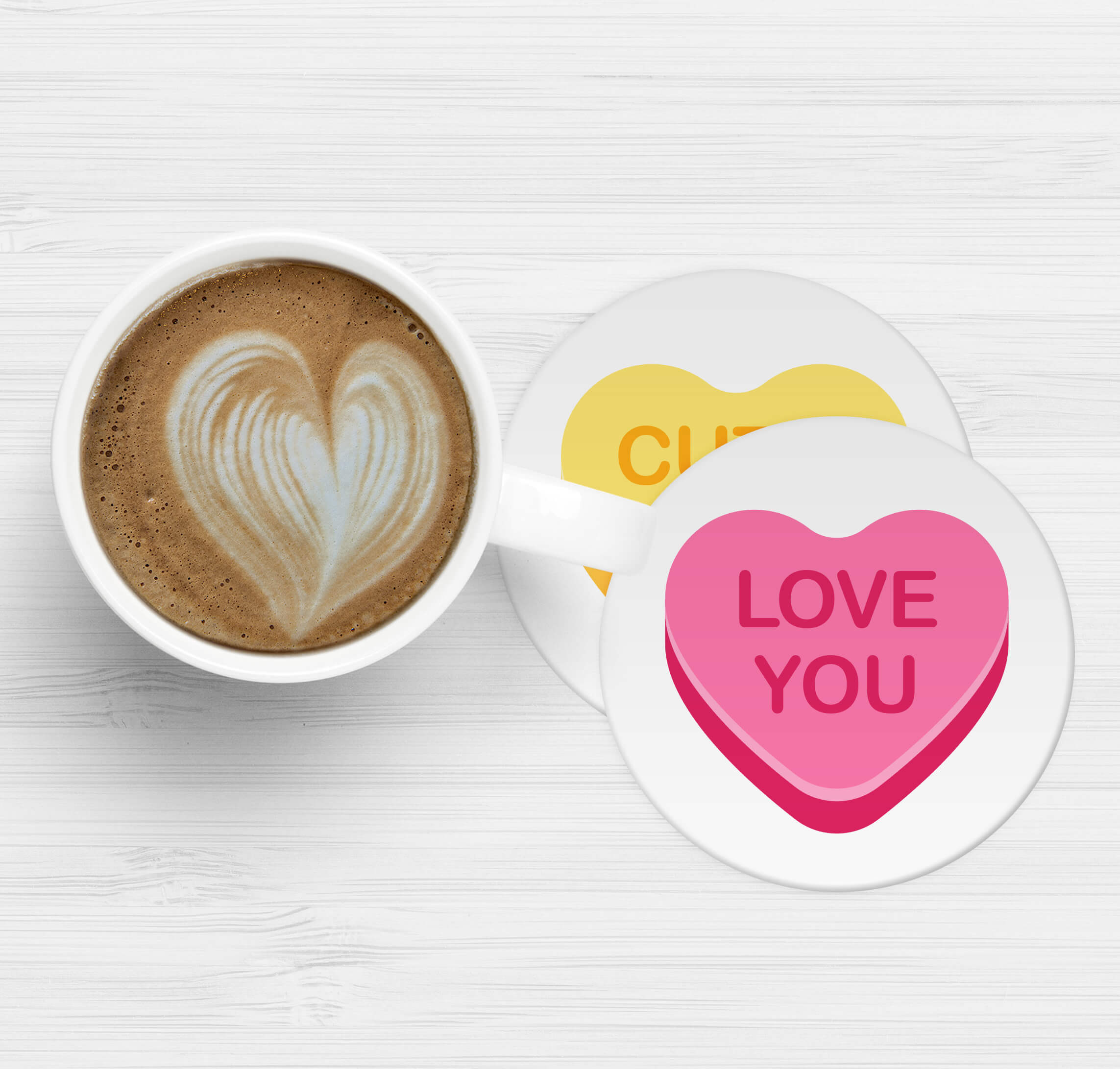 customized coasters with valentine hearts