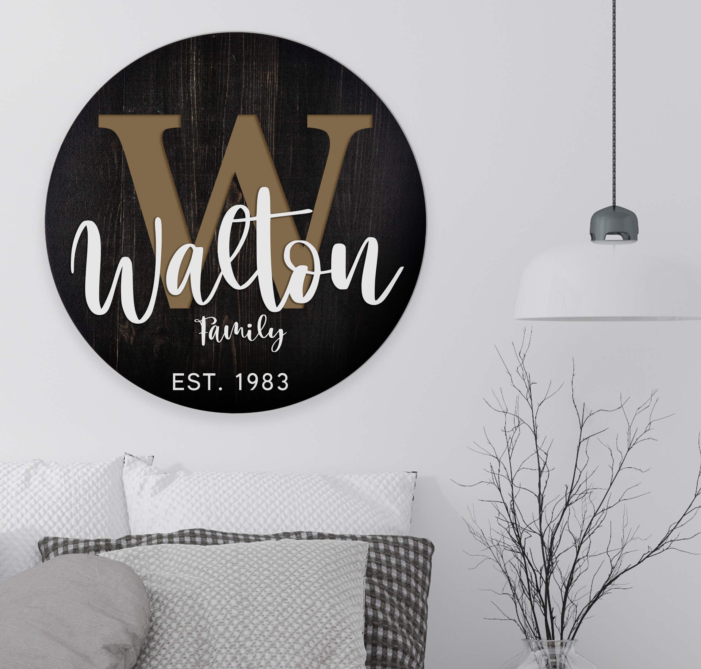 wood round home decor customized with family name