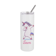 skinny tumbler customized with a unicorn