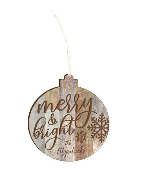customized light faux wood round ornament
