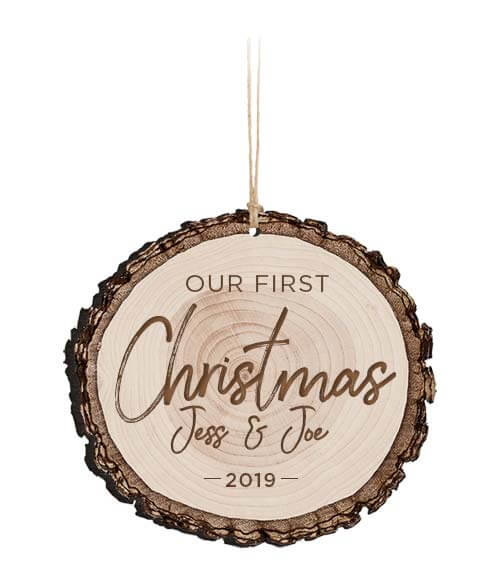 personalized white wash faux wood ornament