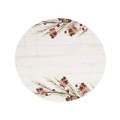 MDF wood round with pine and berries decor
