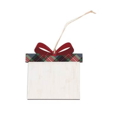 white faux wood gift box shaped ornament