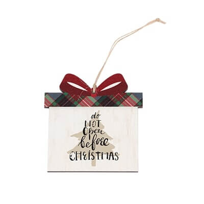personalized white faux wood gift box shaped ornament