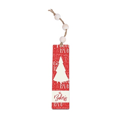 personalized faux wood ornament with beads