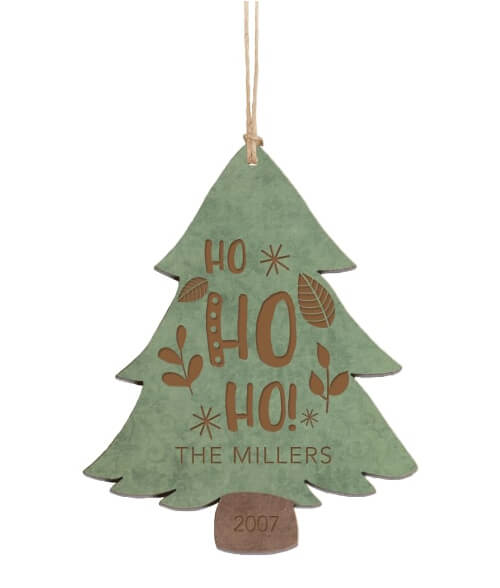 customized green and brown wood tree ornament
