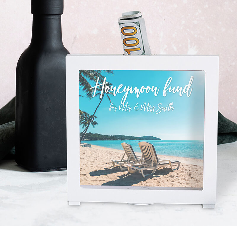 personalized shadowbox for honeymoon fund