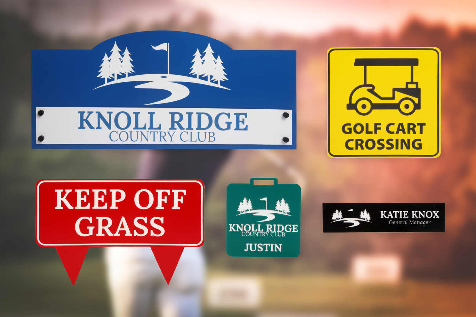 Variety of sign examples with a golf course theme