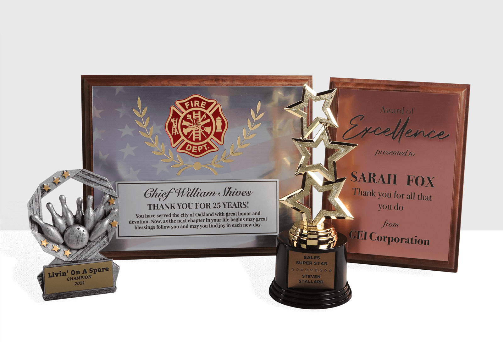 variety of awards created using the FlexiColor material