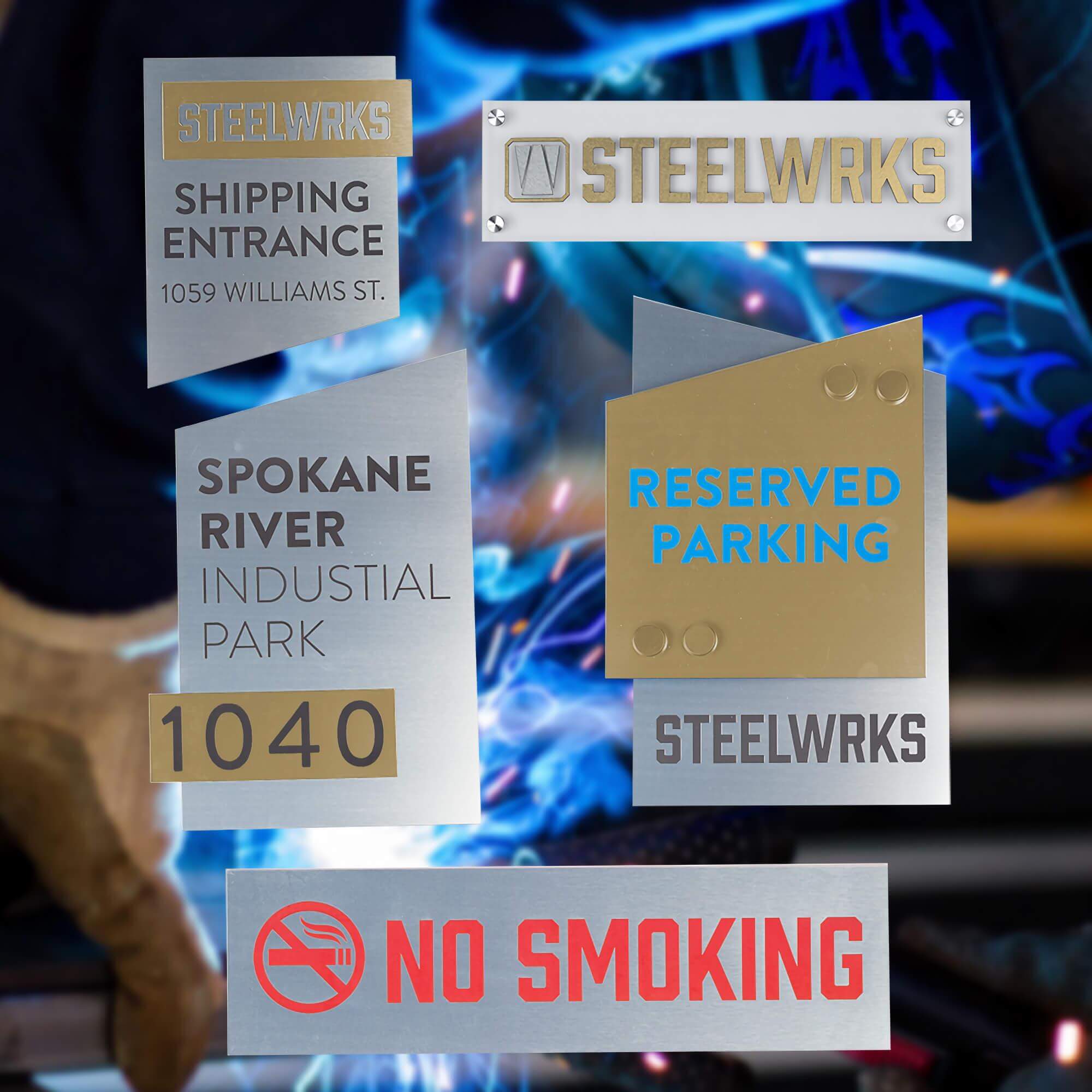 variety of signs created using metalgraph plus material