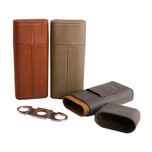 cigar holder in three different colors with cutter