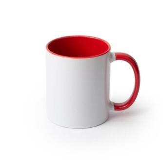 white mug with red interior and handle