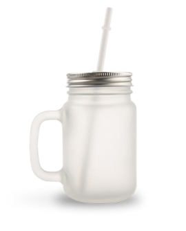 frosted mason jar drinkware with straw
